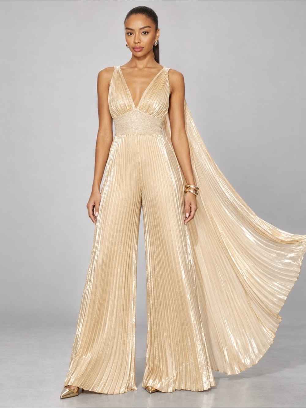 Alice + Olivia Rosalie Silk Blend Caped Jumpsuit Cocktail Formal Black Tie NWT
